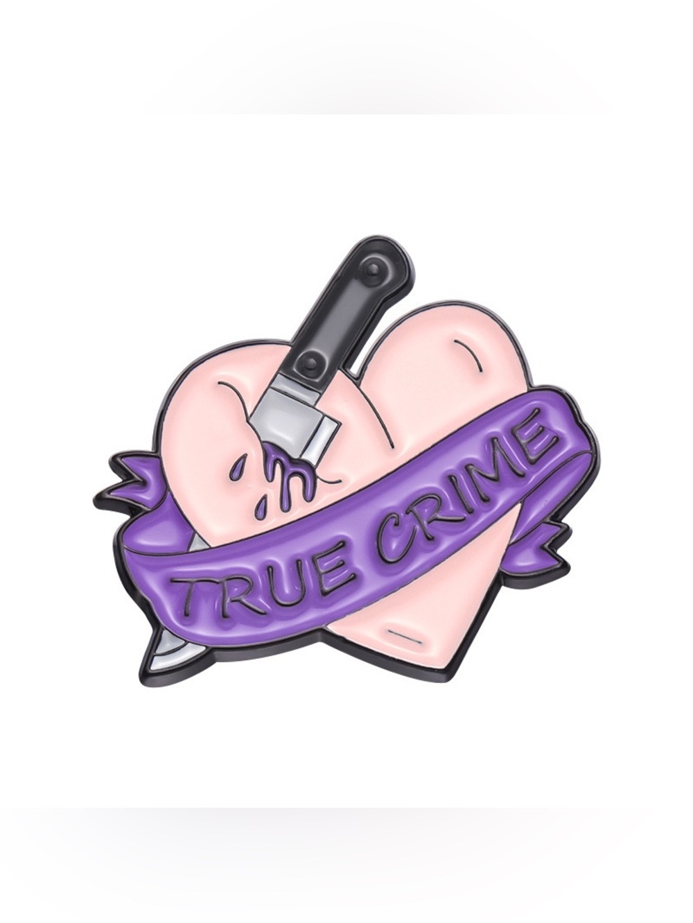 True Crime Heart Enamel Pin – Knife Through Heart Brooch | Gothic Horror & Crime